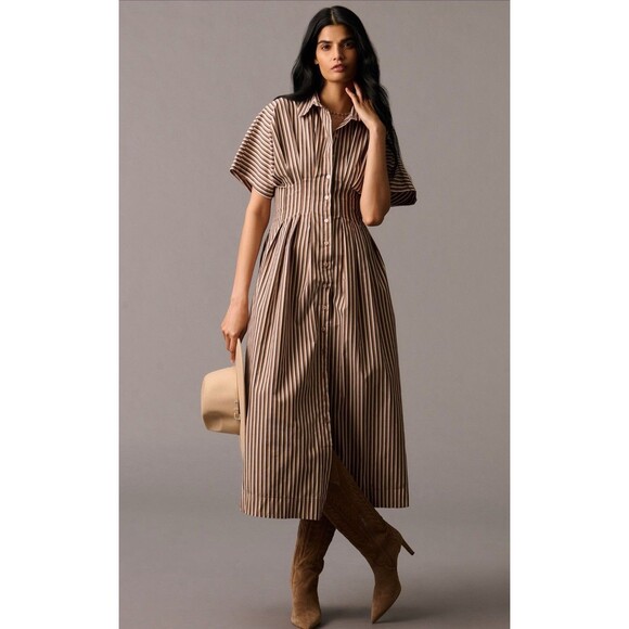 Anthropologie Dresses & Skirts - Exquise Anthropologie Midi Shirt Dress Tobie Button Front Pleated Medium NWT